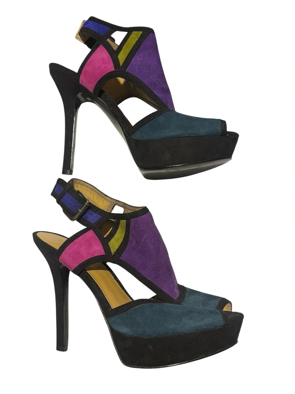 Nine West Heels Women's 7 Colorblock Black Purple Green